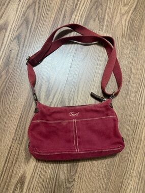 Fossil Women's Burgundy Canvas Crossbody Bag